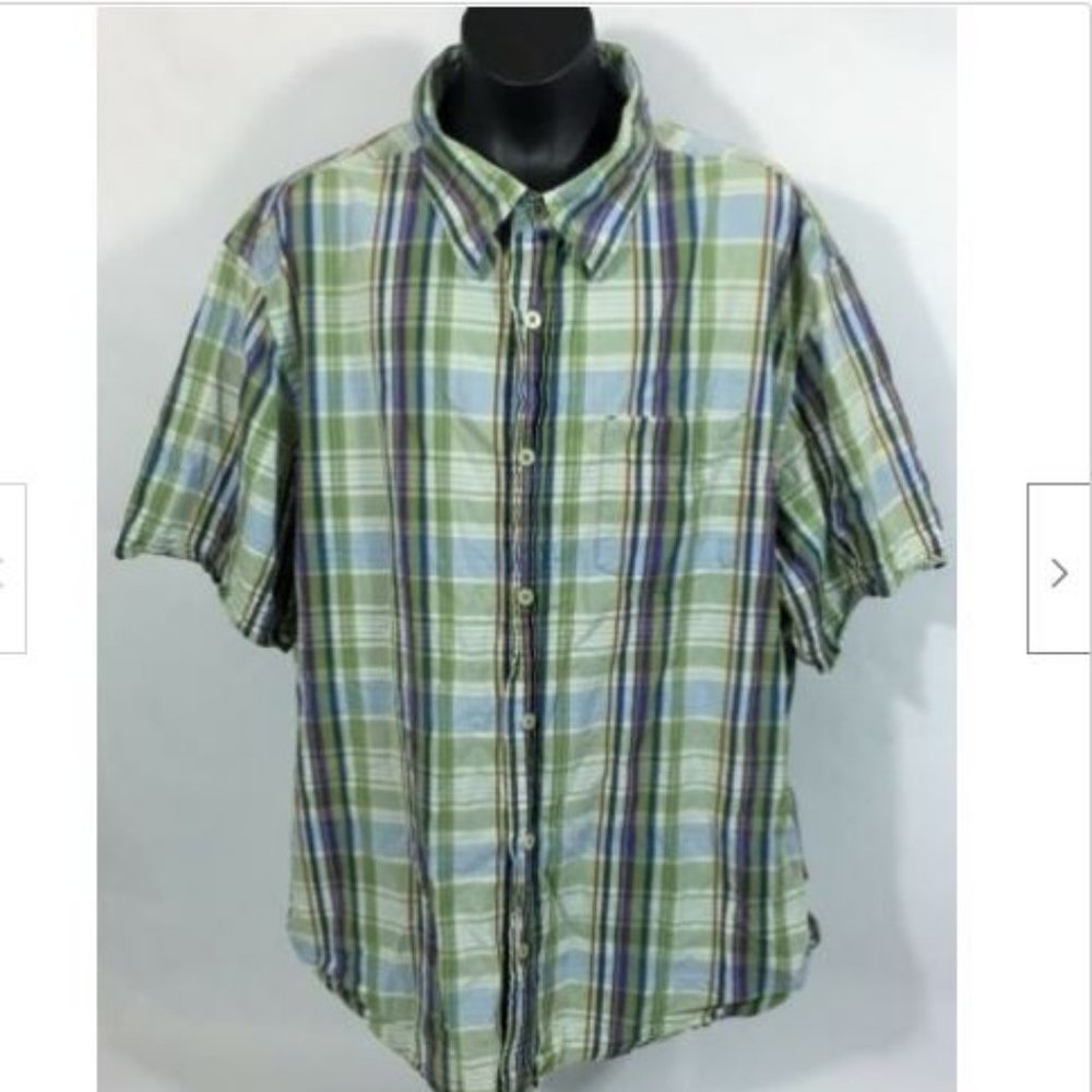 LEVI'S Button Up Men's Shirt XL Striped Blue Red Short Sleeve front Pocket